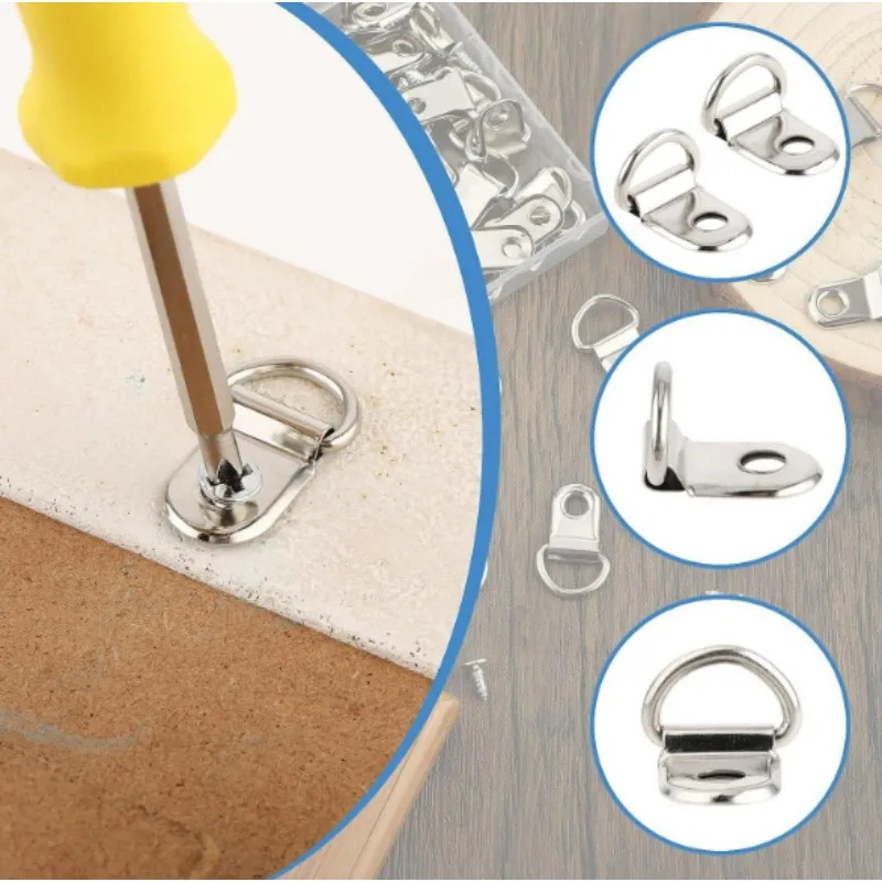 Picture Frame Hangers with Screws, Metal D-Ring Hanging Buckles for Photo Frames, Mirrors, Wall Art and Furniture Mounting Hardware