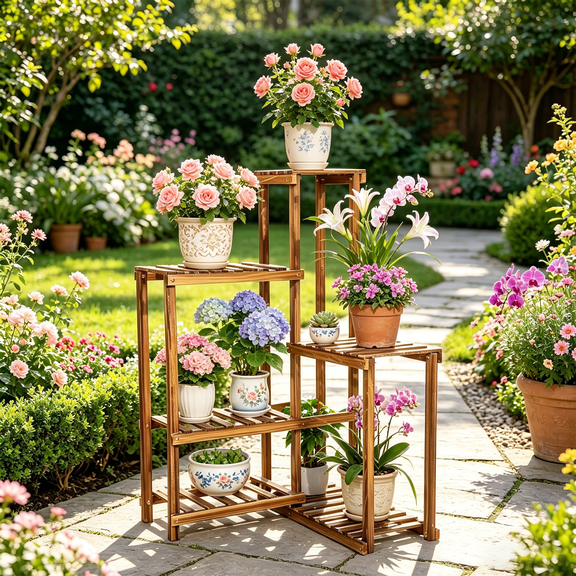 6 Tier Wooden Corner Plant Stand Shelf Garden Patio Displaying Shelves Rack Indoor Outdoor for Flowers Succulents Planter Pots