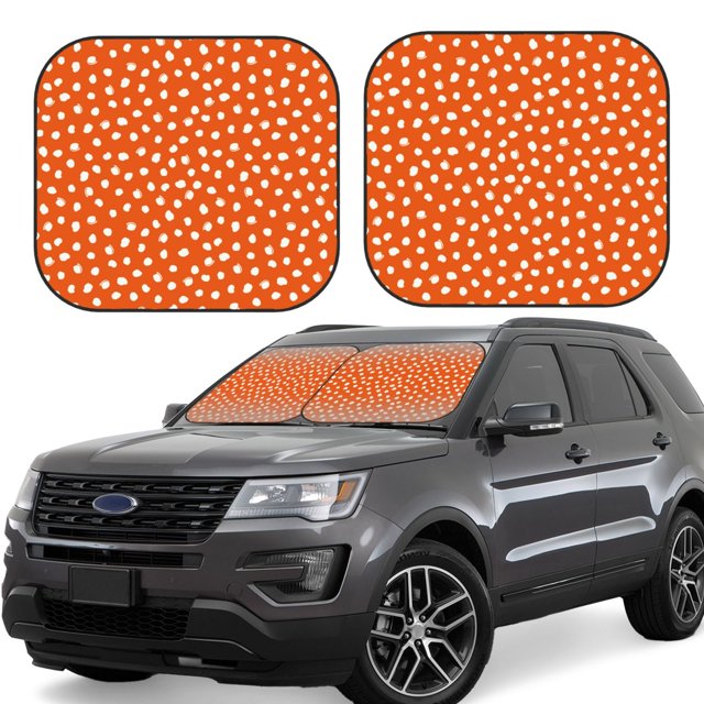 Vsdgher Dots On Orange Background Print Car Windshield Sun Shade, Reflective Sunshade Window Sunshade Sun Visor Protector Fit for Cars,Trucks,SUVs-Small