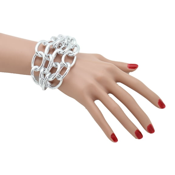 Women Wrist Bracelet Strand Silver Metal Chain Fashion Jewelry