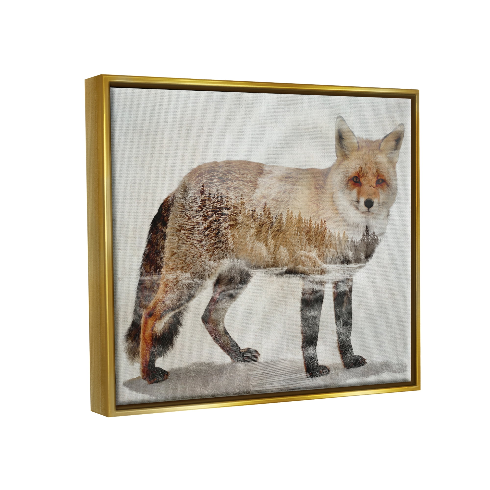Stupell Woodland Nature Silhouette Fox Animals & Insects Painting Gold Floater Framed Art Print Wall Art