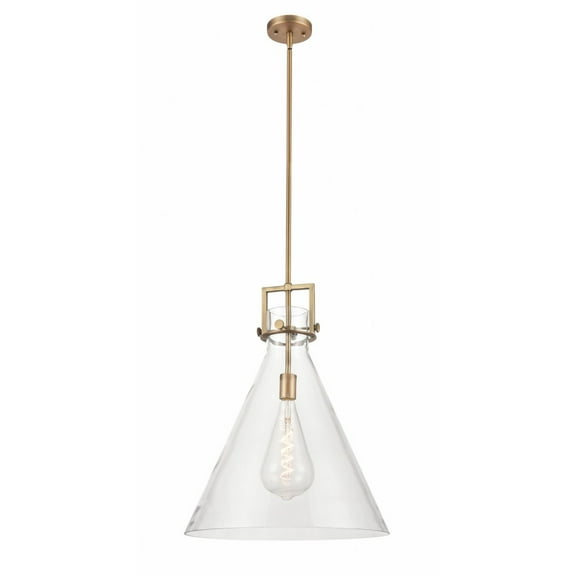 Innovations Lighting Newton Cone - 1 Light 18" Stem Hung Pendant Clear/Brushed Brass