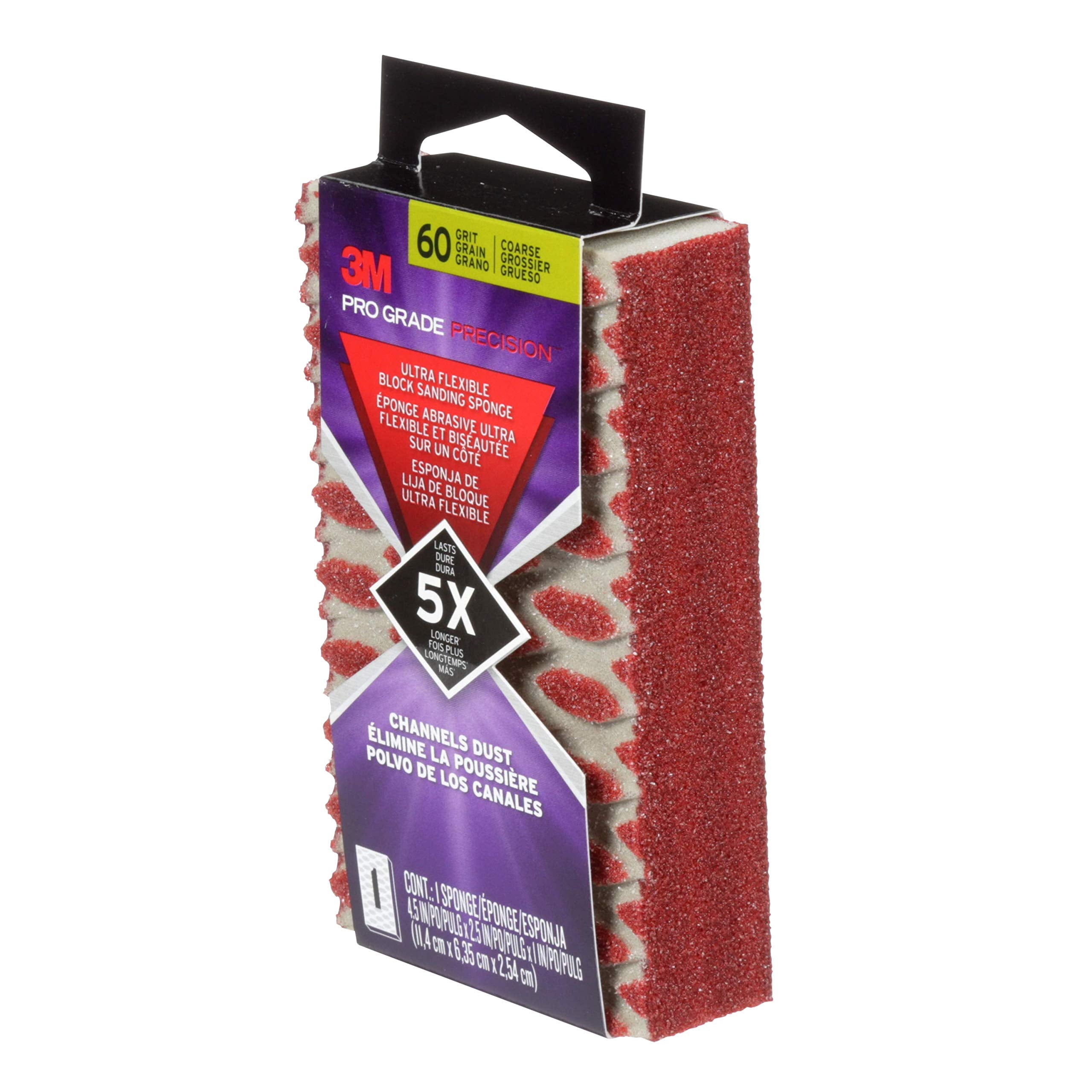 3M 2500TRI-60C-CH 4.5" x 2.5" Coarse (60 Grit) Pro Grade Precision Dust Channeling Block Sanding Sponge