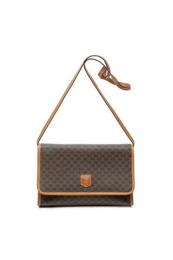 Pre-Owned Celine Brown Vintage Flap Crossbody Shoulder Bag Macadam Coated Canvas