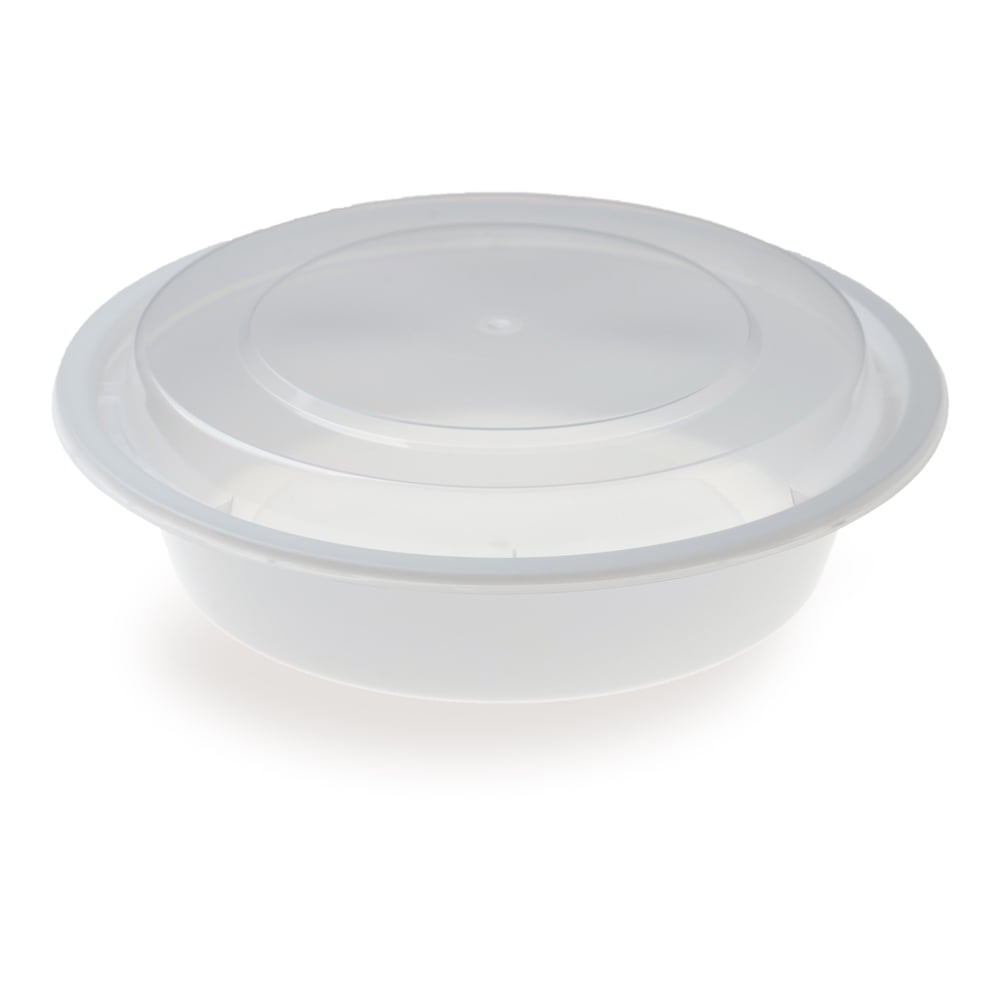 Asporto 24 oz Round White Plastic To Go Box - with Clear Lid