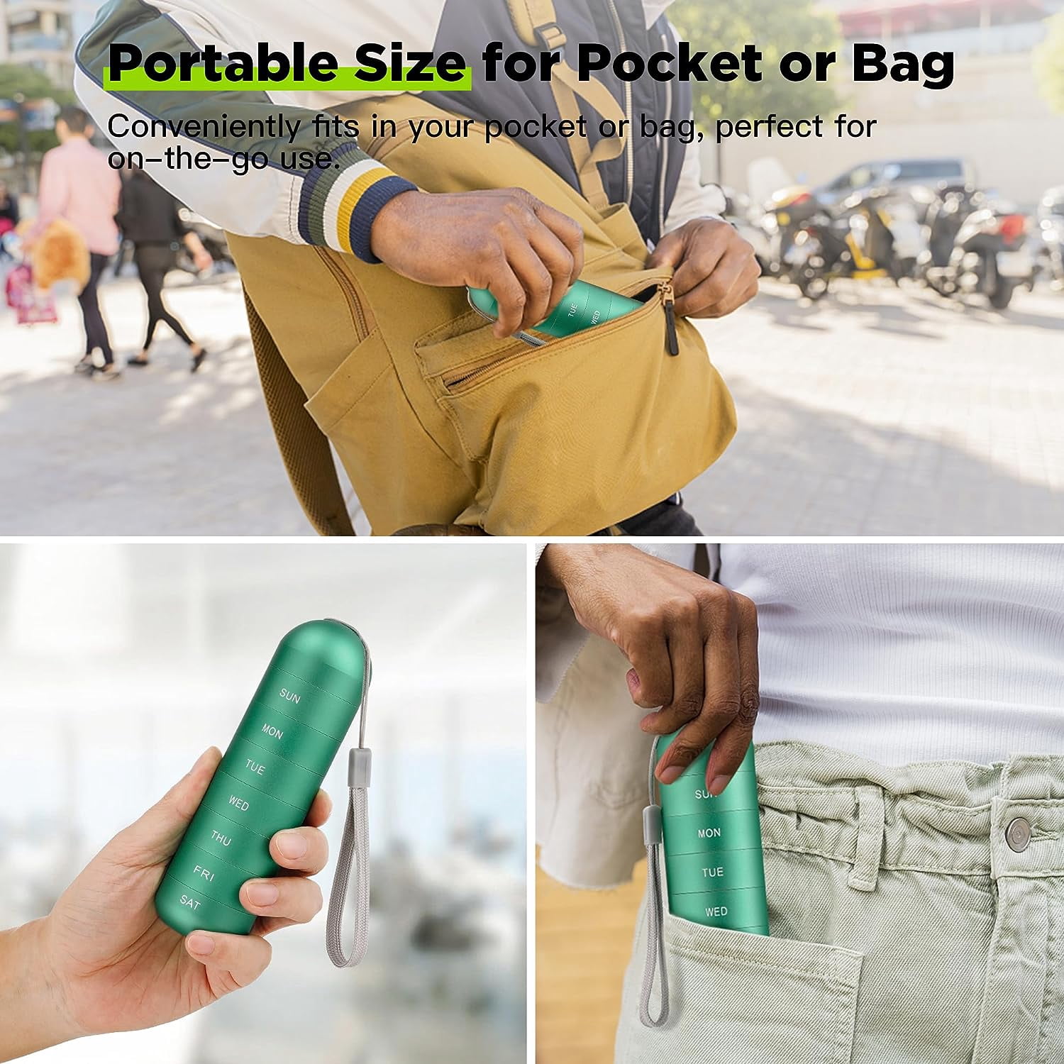 Metal Moisture Proof Weekly Pill Organizer, Stackable Aluminum Alloy BPA Free Travel Hiking 7 Day Pill Box Case Waterproof and Large Compartment to Hold Pills, Vitamins, Fish Oil, Supplements