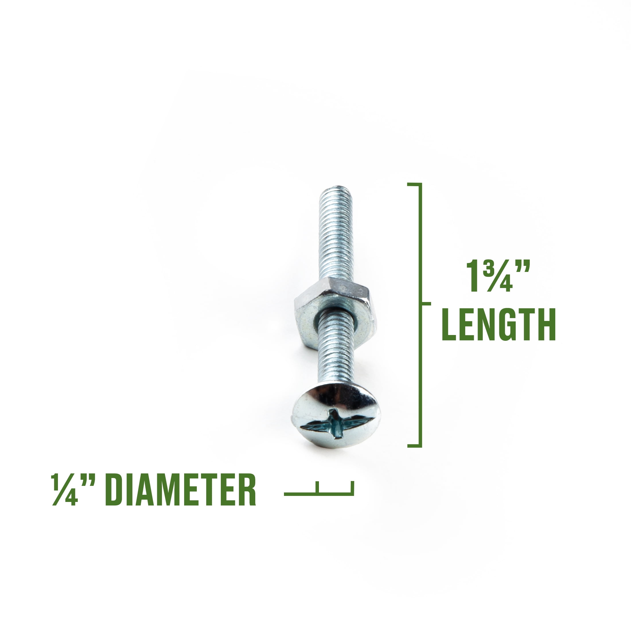 (6 pack) Hillman Machine Screws w/ Nuts 1/4"-20 x 1-3/4", Steel, Zinc, Interior Truss Head, Silver, 5 sets
