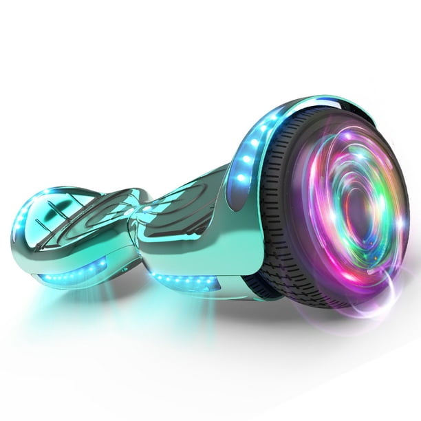 Hoverstar Flash Wheel Certified Hover board 6.5 In. Bluetooth Speaker with  LED Light Self Balancing Wheel Electric Scooter , Chrome Turquoise