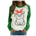 thumbnail image 1 of Women Pig Bow Print Stitching Contrast Top Sweater Long Sleeves, 1 of 1