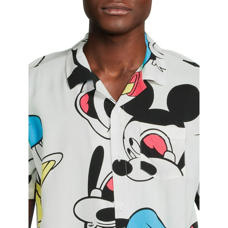 Disney Men’s and Big Men’s Mickey Mouse Friends Graphic Button Up Shirt  with Short Sleeves, Sizes S-3XL