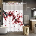 thumbnail image 5 of Red Flower No Hooks Shower Curtain with Snap-in Liner Spring Floral Branch Water Ink Painting Gradient Shower Curtains for Bathroom, Waterproof, Easy Install, Washable 60"x72", 5 of 9