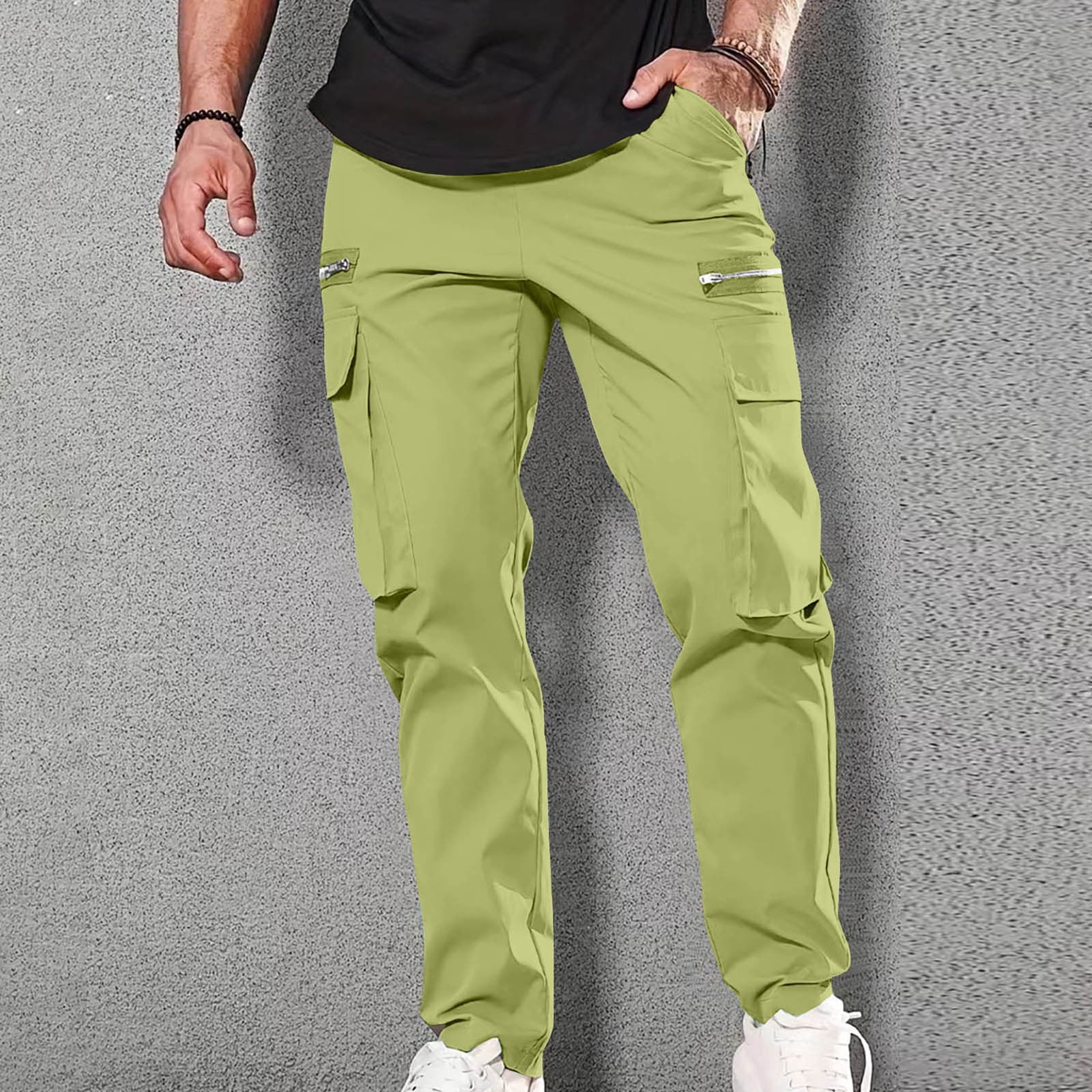 Leesechin Men Casual Cargo Pants Multiple Zipper Pocket
