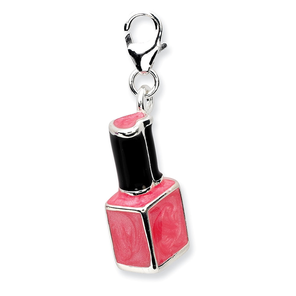 Sterling Silver Amore La Vita Polished 3-D Enameled Pink Nail Bottle Charm Pendant with Fancy Lobster Clasp