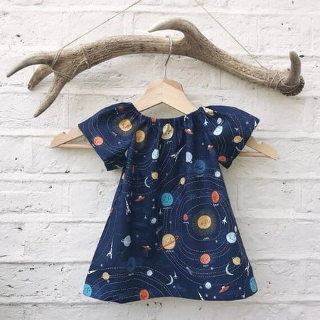 Toddler Girl Space Universe Pattern Casual Blue Dress Best Gift for Your (Best Kurtis For Girls)