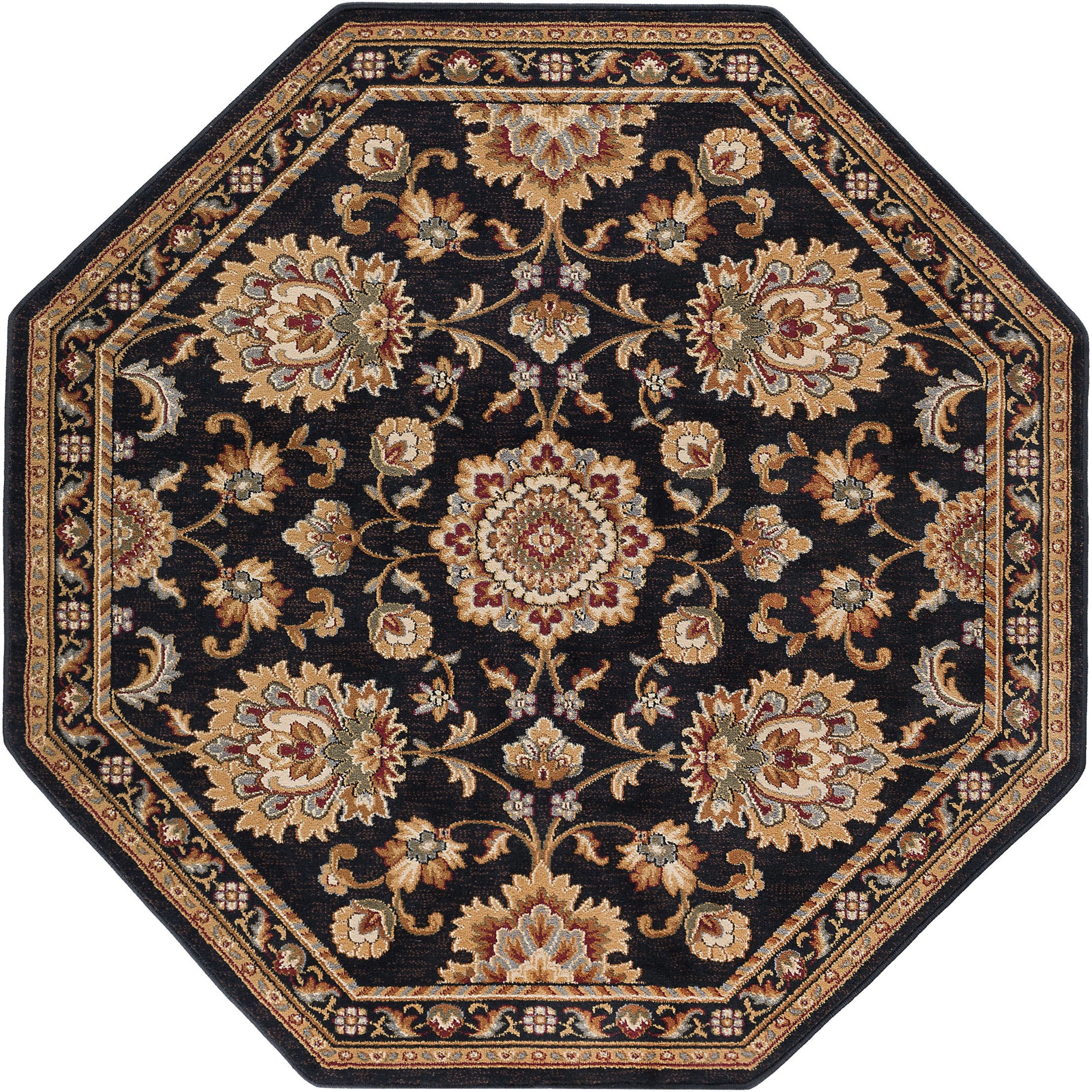 Traditional Area Rug (7'11'' Octagon) Border Black, Gold Indoor Octagon Easy to Clean