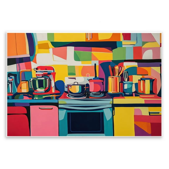 Stupell Industries Whimsical Hued Kitchen Furniture Painting Unframed Art Print Wall Art, 15 x 10