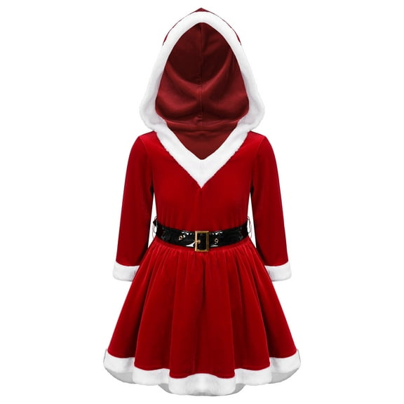 inhzoy Kids Girls Christmas Long Sleeve Hoodie Dress Princess Santa Claus Fancy Dress-Up Red 14