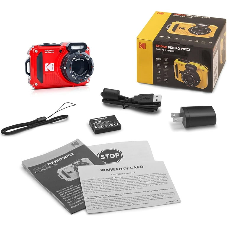 Kodak Pixpro WPZ2 Rugged Waterproof Digital Camera, Red + Accessories