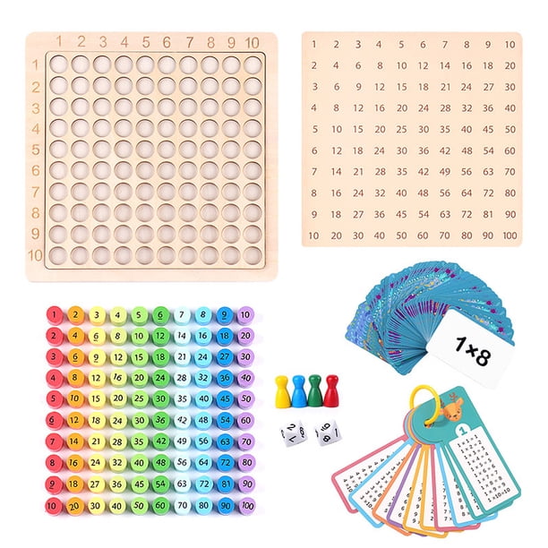 Juego de multiplicación de madera, tarjetas flash de multiplicación, dados, juego de mesa de multiplicación matemática de madera, juego de mesa educativo de multiplicación, tableros de bloques matemáticos Rojo Verde Cocina, Decoración y Otros