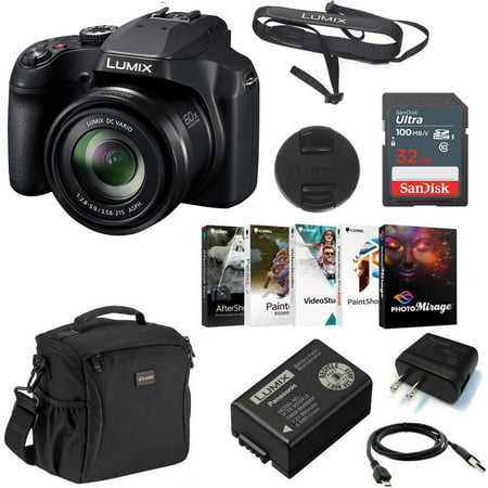 Panasonic Panasonic Lumix DC-FZ80 4K Digital Camera, 18.1 Megapixel, 60x Zoom 20-1200mm Lens Bundle with Bag, 32GB SD Card, Corel PC Photo Editing Software Kit