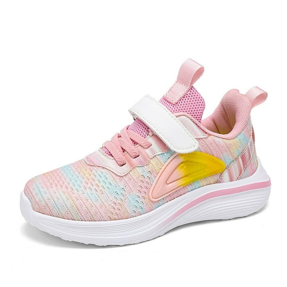 OOOUM Knit Colorful Running Shoes For Kids Hook And Loop Fashionanle Athletic Shoes Outdoor School Sports Boys Girls Sneakers Pink US:2.5/5.5-6 Years