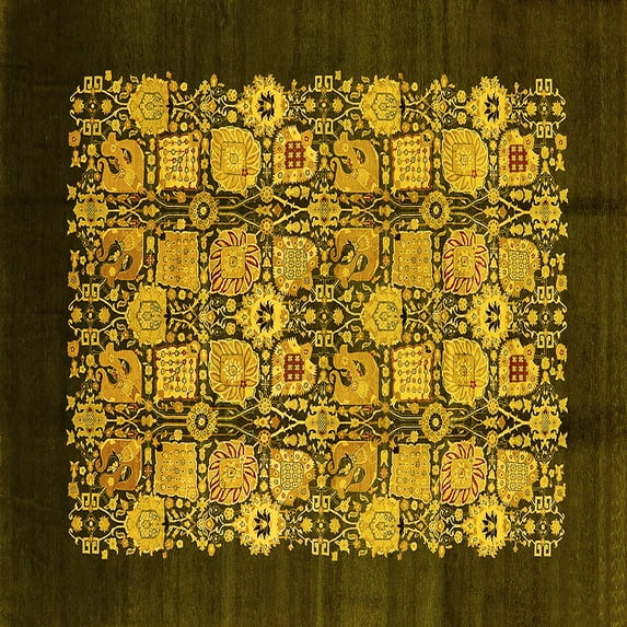 Ahgly Company Machine Washable Indoor Square Oriental Yellow Industrial Area Rugs, 8' Square