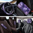 thumbnail image 4 of Yuyamidu Purple Marble Print Car Accessories 14pcs Car Seat Covers and Steering Wheel Cover Seat Belt Pad Cover Auto Armrest Cover Cushion Headrest Covers Keychain Cup Holders, 4 of 7