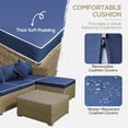 thumbnail image 4 of Outsunny 6 Piece Patio Furniture Set Outdoor Wicker Conversation Set All Weather PE Rattan Sectional Sofa Set with Ottoman, Cushions and Tempered Glass Table, Mixed Yellow and Navy Blue, 4 of 9