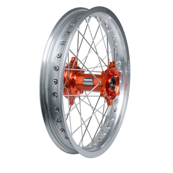 Tusk Impact Complete Wheel - Rear 18 X 2.15 Silver Rim/Silver Spoke/Orange Hub for Ktm 500 Exc-F Champion Edition 2025