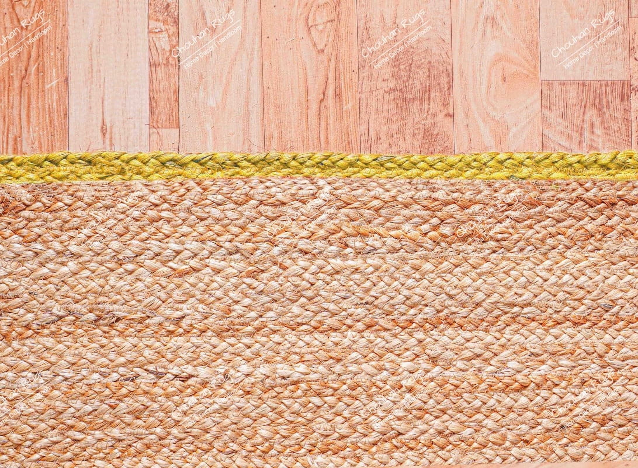 Chouhan Rugs Natural Jute Yellow Lined Rug Bohemian Rug Decor Rug Handwoven Rug Custom Rug Decorative Rug