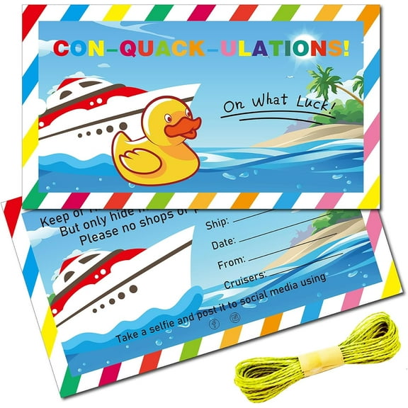 50Pcs You've Been Ducked Cards Cruising Rubber Duck Tag Cruise Duck Tags Card Yacht Ducking DIY Jeep Duck Card with Hole and Twine for Rubber Duck Jeeps Car Decor 3.5x2Inch-ConQuackulations DIY DIY