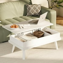 Meilocar Wood Lift Top Coffee Table With Hidden Compartment for Living Room Reception Room, 39.4in L, White