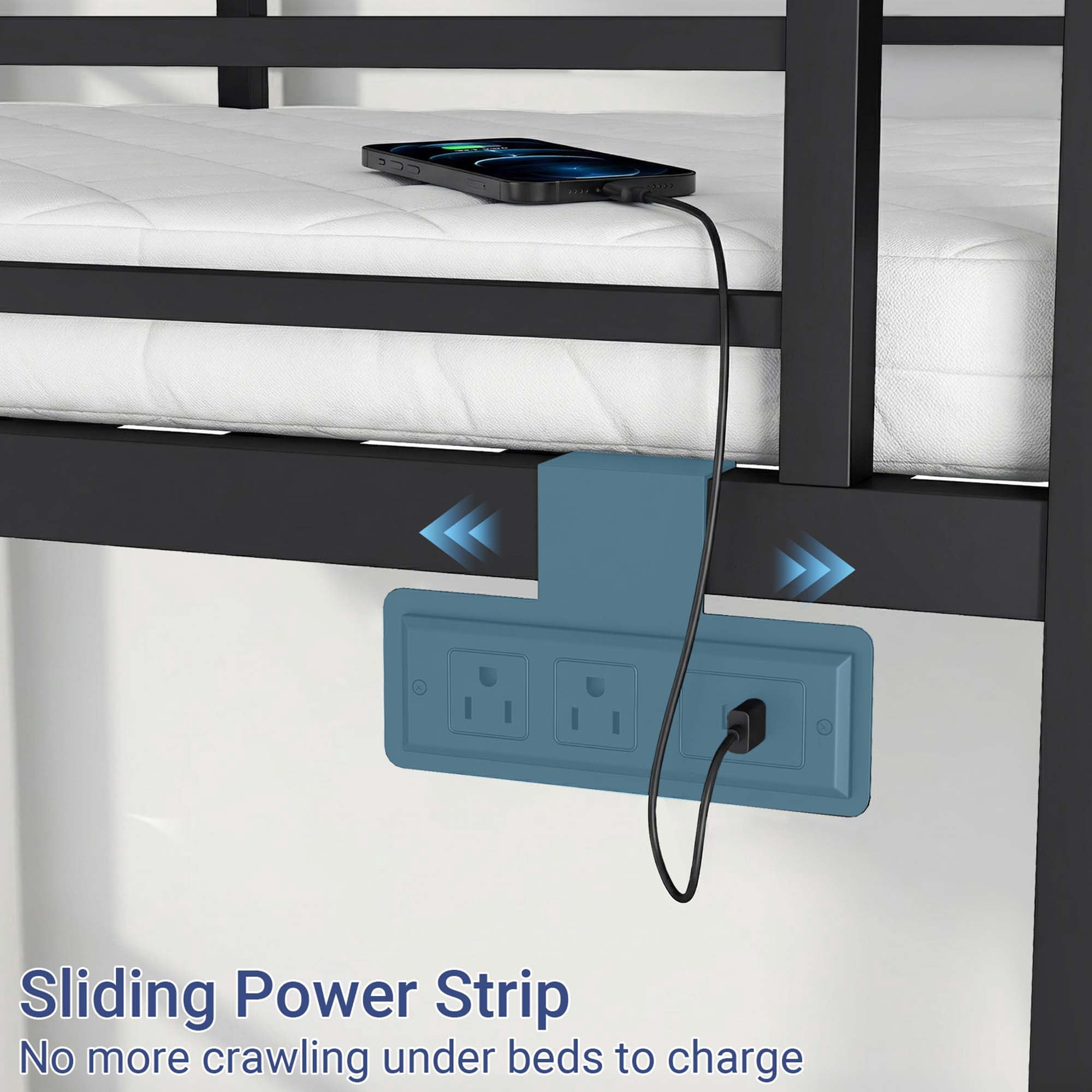 Miniyam Full Over Full Bunk Bed with Storage Stairs, Movable Charging Station and LED Lights, Black