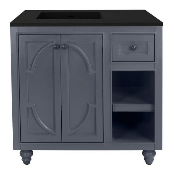 Laviva Odyssey 36" Wood Cabinet with VIVA Stone Countertop in Maple Gray/Black