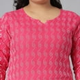 thumbnail image 7 of XL LOVE by Janasya Indian Plus Size Round Neck 3/4 Sleeve Woven Design Pink Cotton Kurta For Women, 7 of 7