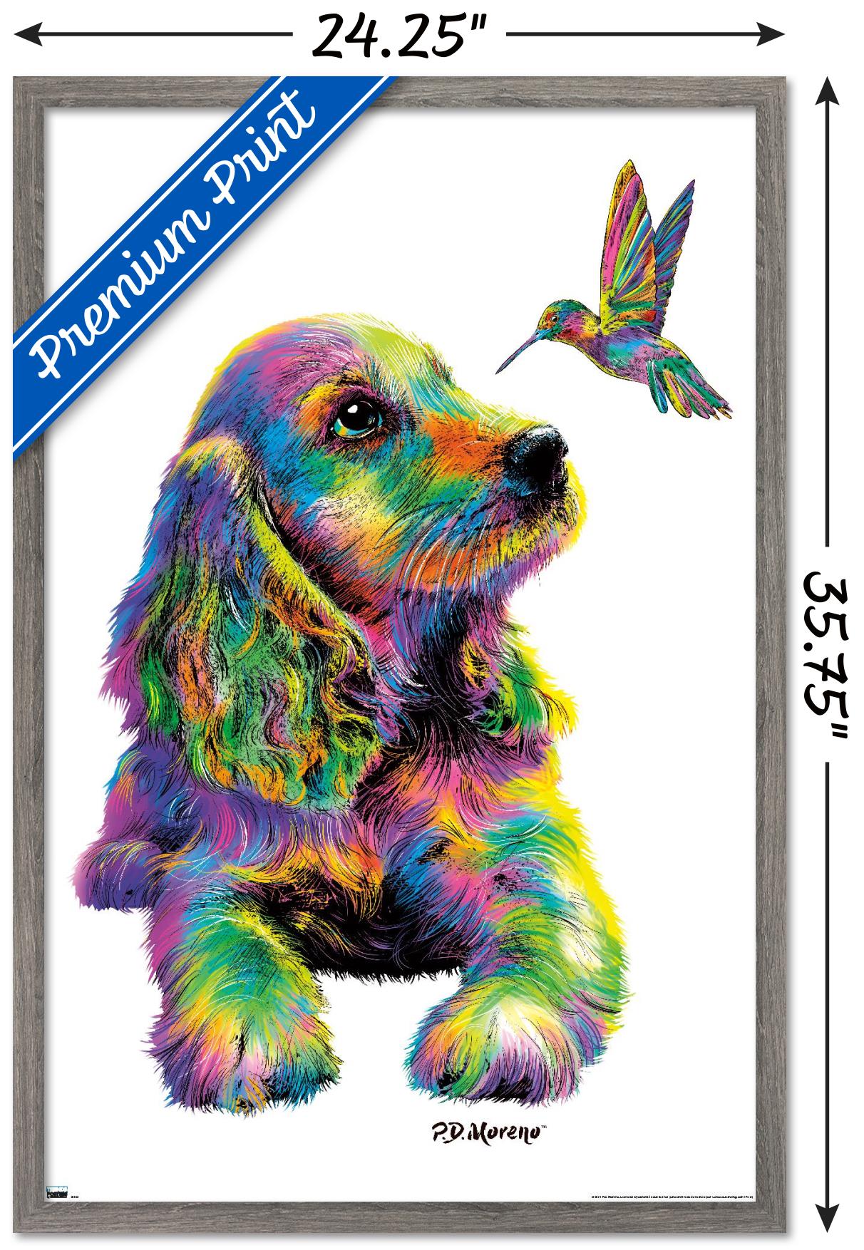 PD Moreno - Dog and Hummingbird Wall Poster, 22.375" x 34", Framed