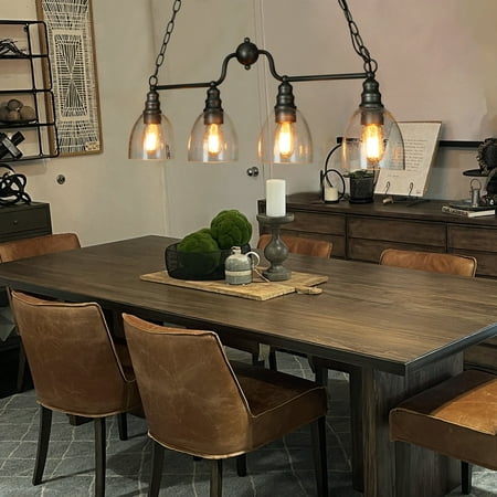 

Modern Farmhouse 32inch Island Chandelier 4-light Globe Seeded Glass Shade for Dining Room Brushed Nickel Antiqued Nickel