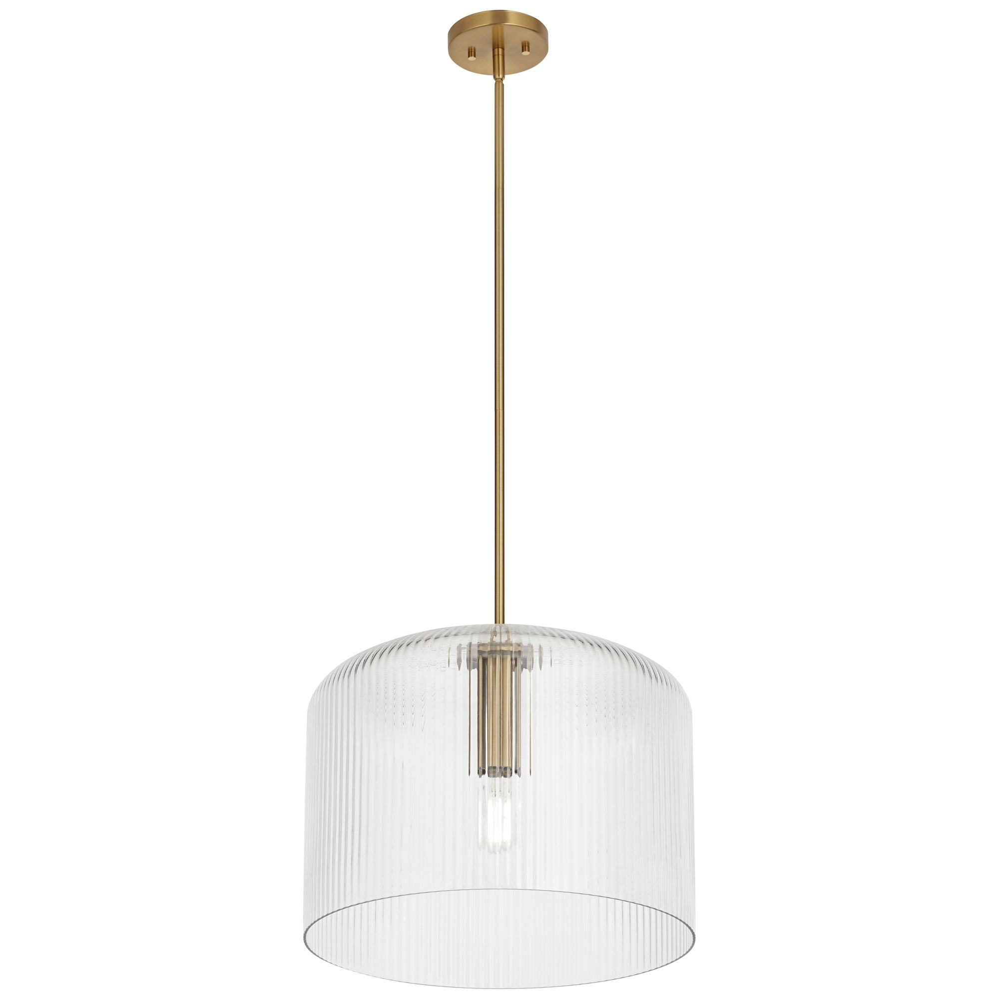 Possini Euro Design Lallie 18" Modern Pendant Ceiling Light Fixture Dining Room Over Table Drum Warm Brass Finish Ribbed Glass
