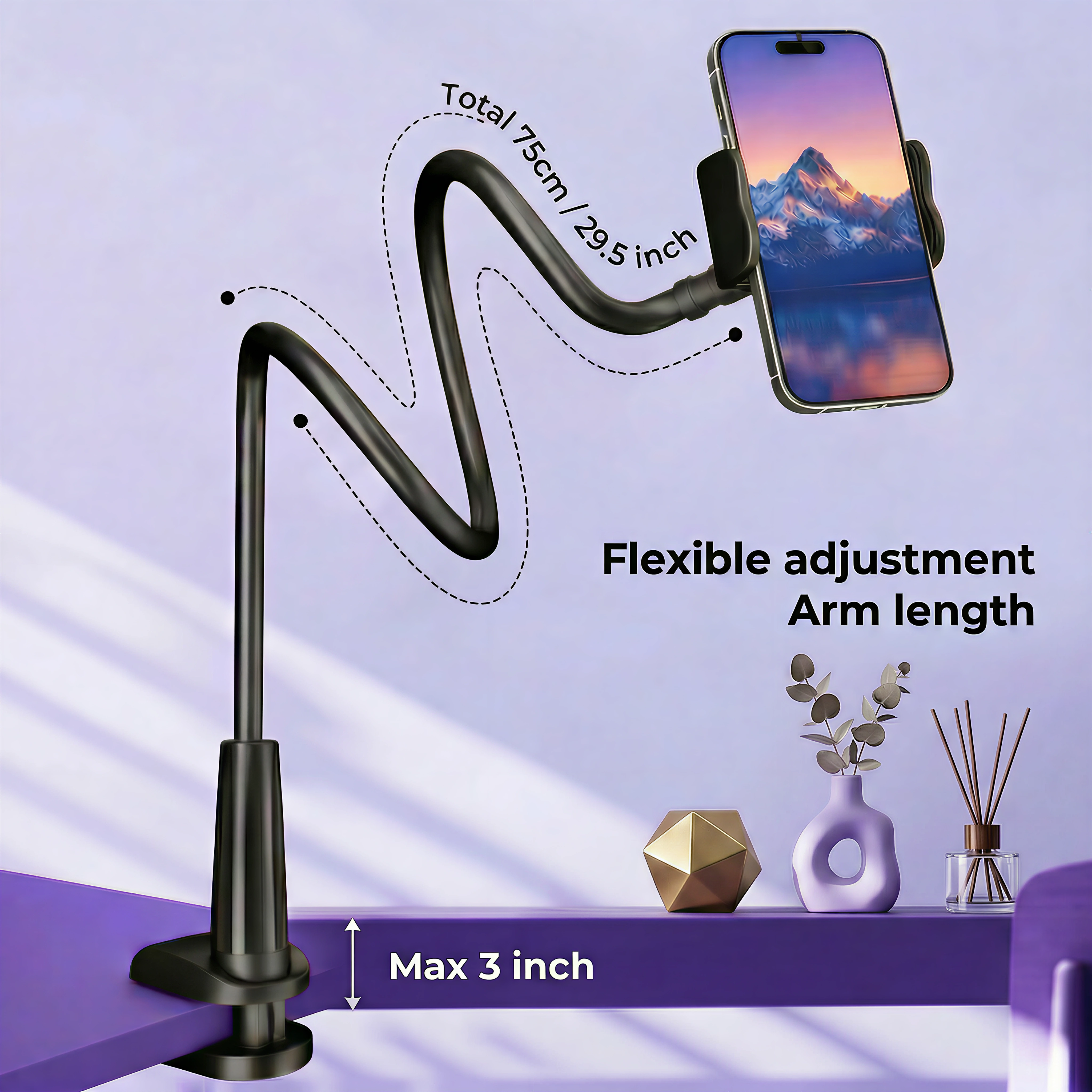 Bug Hull Adjustable Gooseneck Phone Holder with Clamp, Black photo 7