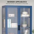 thumbnail image 3 of Double Glass Door Storage Cabinet with Adjustable Shelves and Feet Cold-Rolled Steel Sideboard Furniture for Living Room Kitchen, 3 of 10