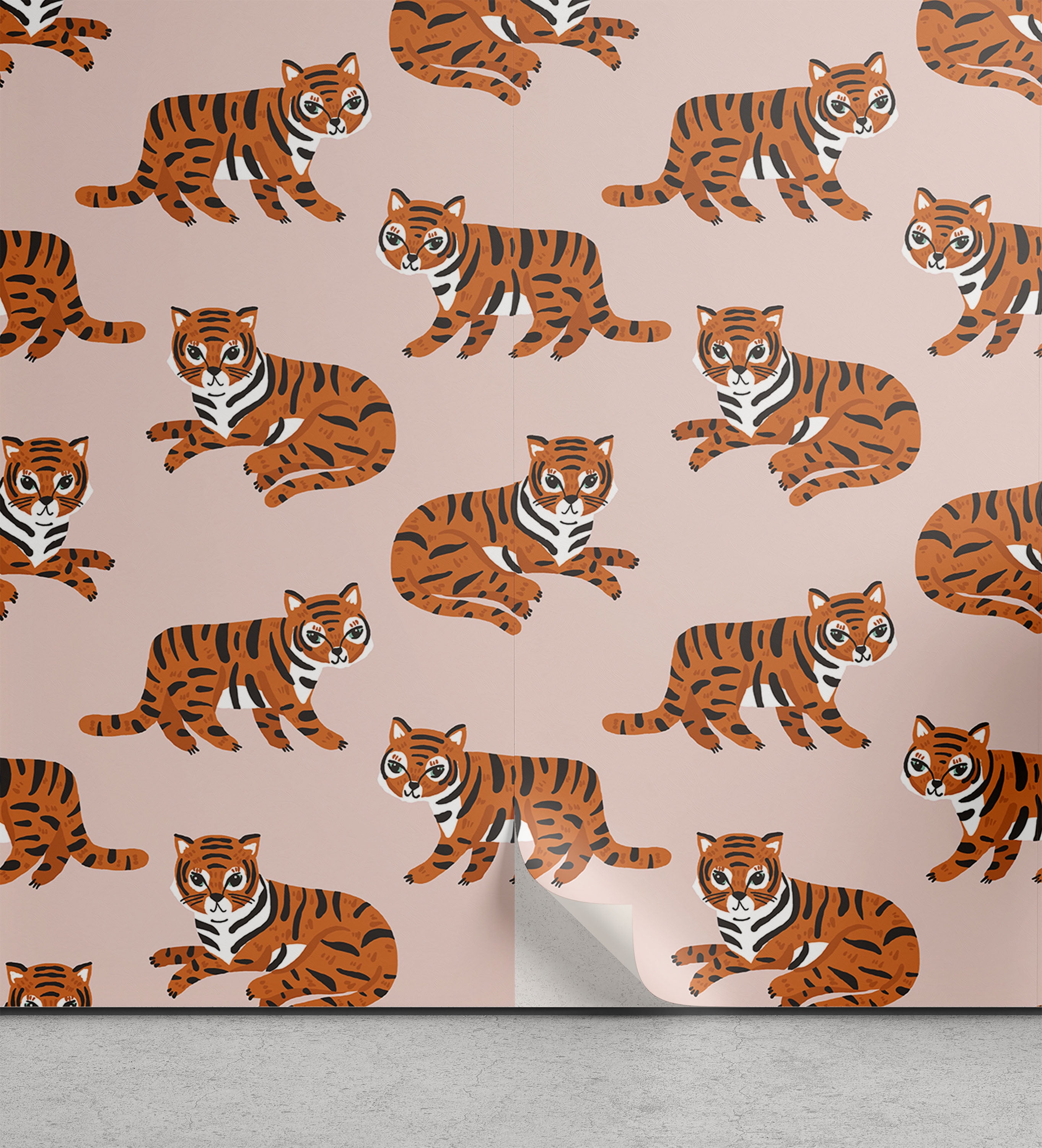 Safari Peel & Stick Wallpaper, Fun Pattern of Tigers with Stripes Funky