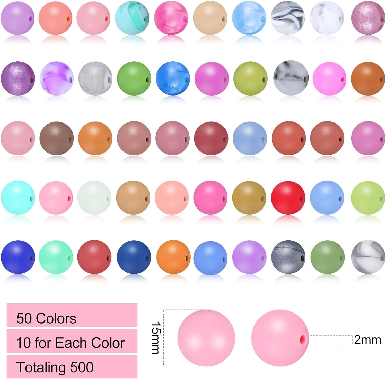 GYTY   500 Pcs 15mm Silicone Beads Mixed Round Silicone Beads Bracelet Making Kit Focal Beads Loose Beads for DIY Craft Necklace Jewelry Bracelet Lanyard Keychain Making (50 Colors)