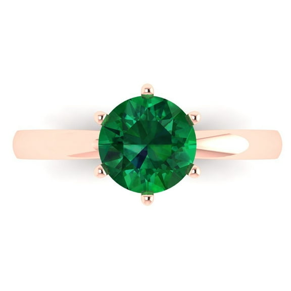 Clara Pucci 14K Rose Gold 1.5ct Emerald Solitaire Ring for Women