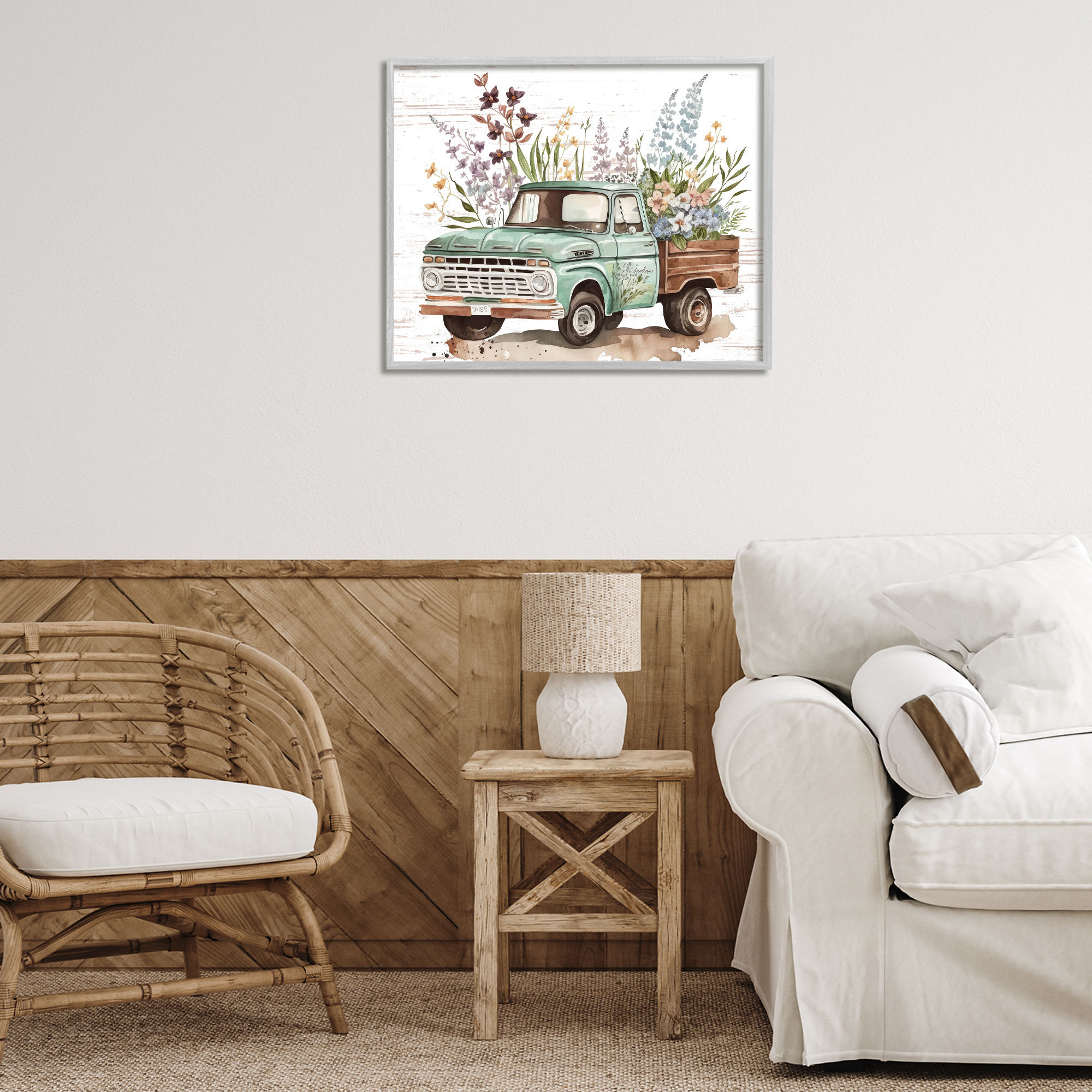 Stupell Industries Floral Herb Truck Transportation Painting Gray Framed Art Print Wall Art, 30 x 24