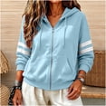 thumbnail image 2 of LUVDA Stripe Sleeve Zip Up Hoodie for Women Athletic Sweatshirt with Kangaroo Pocket Casual Loose Fit Top, 2 of 7