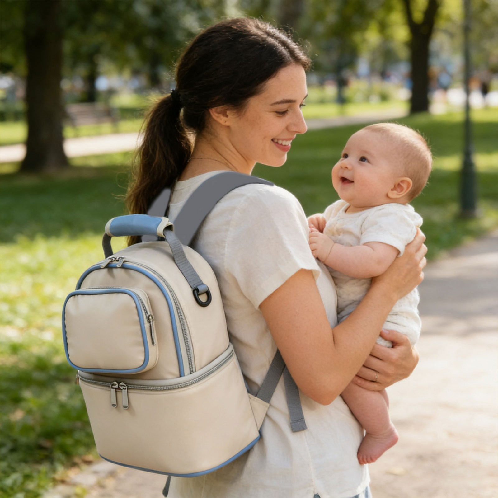 KUMHONW Diaper Bag Backpack-Multifunction Travel Baby Diaper Bag with Changing Pad, Insulated Bottle Holders & Pacifier Case, Large Capacity, Waterproof,Milan color