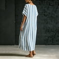 thumbnail image 7 of ClodeEU Women's Striped V Neck Short Sleeve Linen Blend Midi Dress, Casual Loose Swing Sundress with Pockets Sky Blue,Women's Plus XXL, 7 of 7