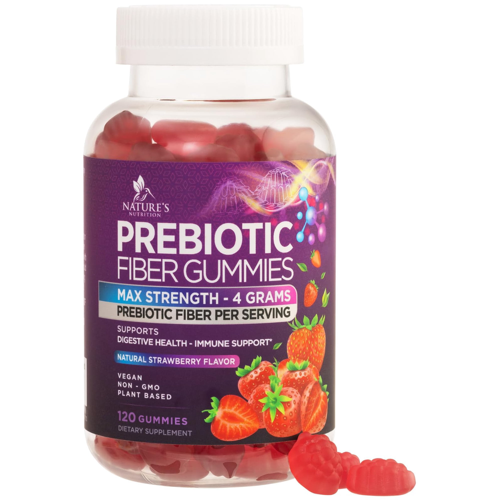 Fiber Gummies 4g - Premium Prebiotic Plant Based Fiber Gummy Supplement For Adults - Daily Digestive Health and Regularity Support For Men and Women - Gut & Digestion Support Gummy - 120 Gummies