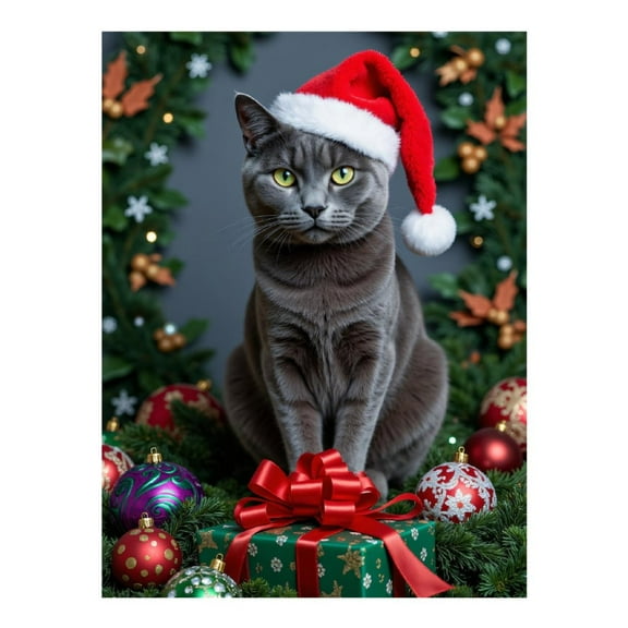 Diamond Art Kit for Adults, Christmas Cat Festive Decorations Diamond Painting for Adults Beginners, DIY Diamond Art Painting Kits, 5D Diamond Painting Crafts for Home Decor 12x16 Frameless