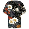 thumbnail image 5 of Uaswgudfs Women's V-Neck Floral Short Sleeve Blouse: Button Accents & Side Slit Detail for Oriental-Inspired Summer Casual TopsBlackL, 5 of 5